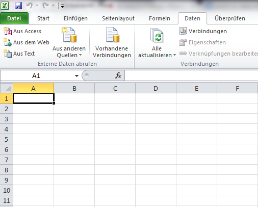 Bildschirmfoto einer leeren Excel-Mappe